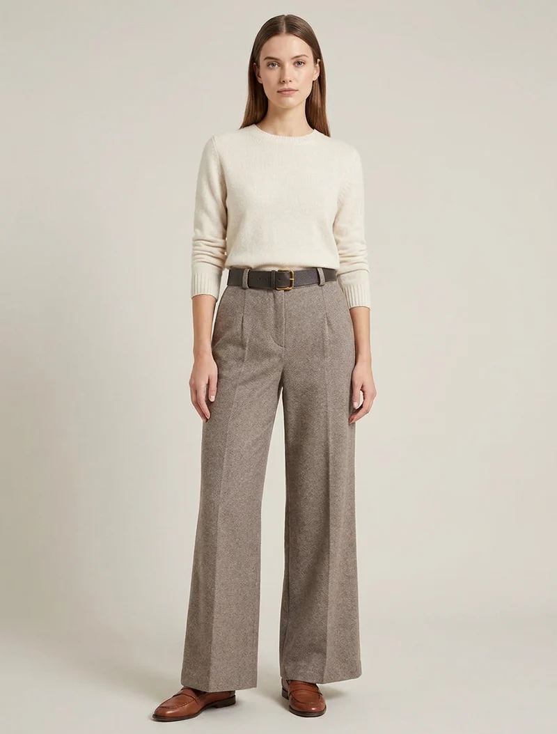 Weite Hose aus Filz mit hoher Taille - Maulwurf