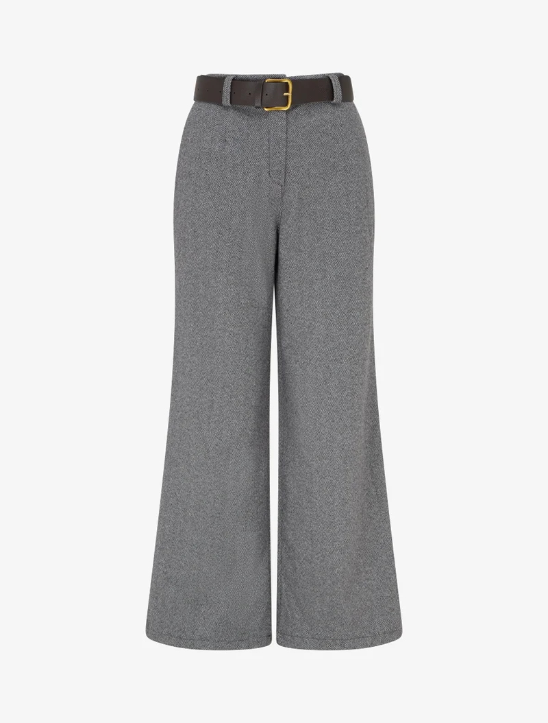 Weite Hose aus Filz mit hoher Taille - Grau