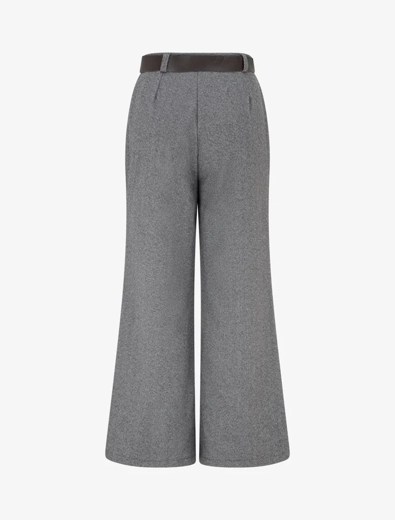 Weite Hose aus Filz mit hoher Taille - Grau