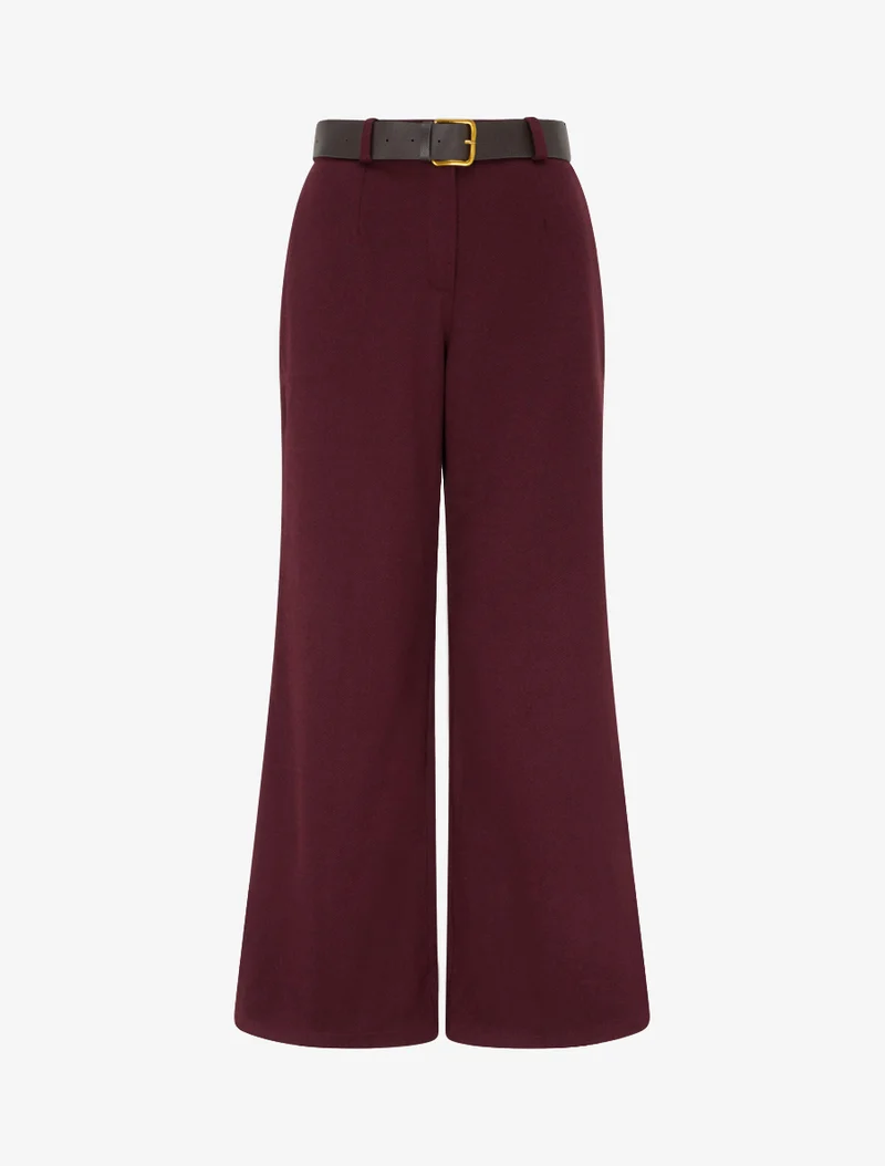 Weite Hose aus Filz mit hoher Taille - Weinrot