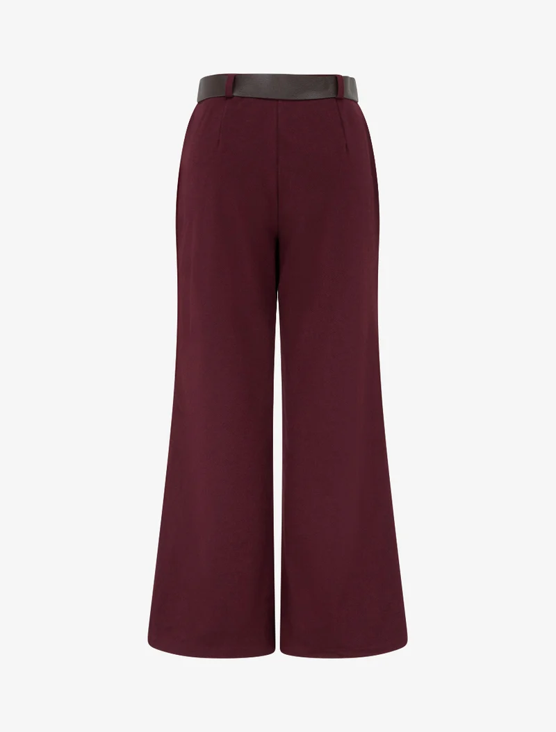 Weite Hose aus Filz mit hoher Taille - Weinrot