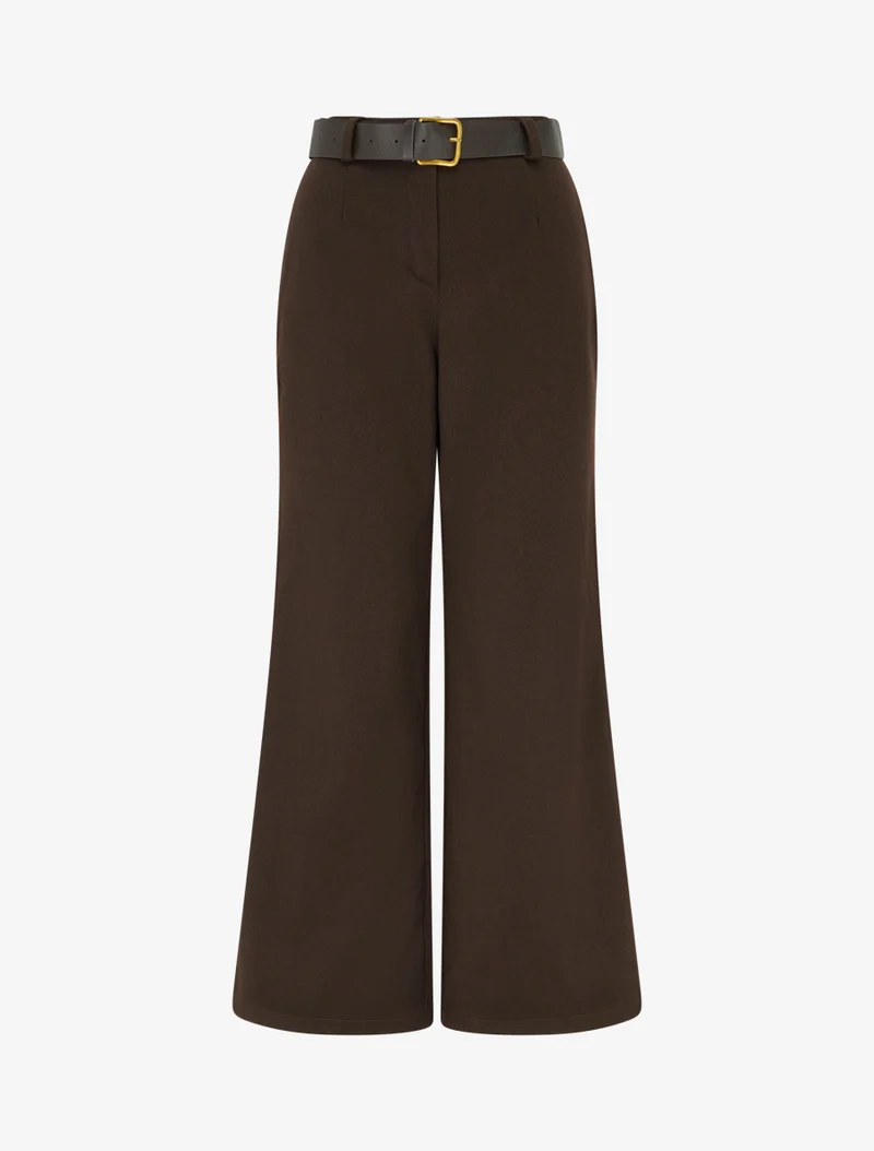 Weite Hose aus Filz mit hoher Taille - Braun