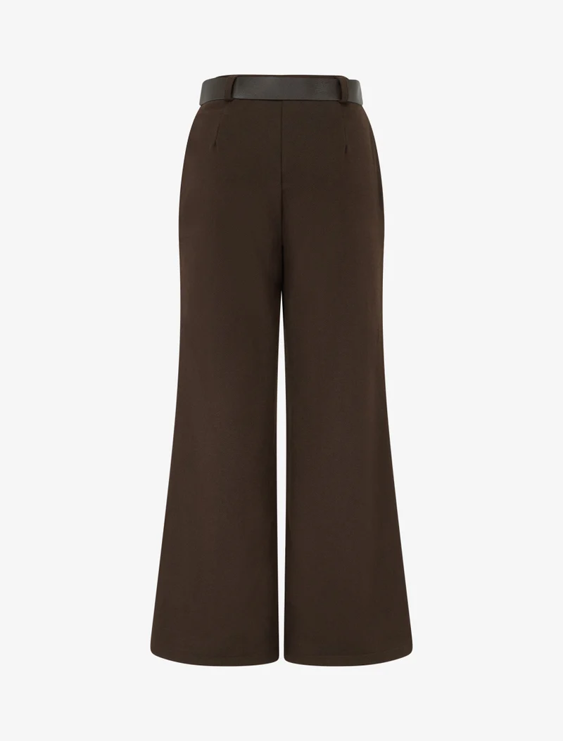 Weite Hose aus Filz mit hoher Taille - Braun