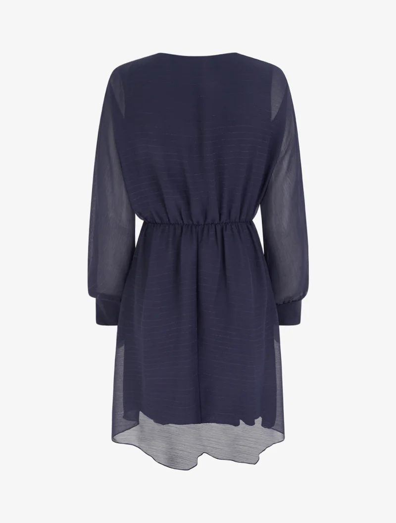 Ausgestelltes Kleid aus irisierendem Voile mit Wickelausschnitt - Marine