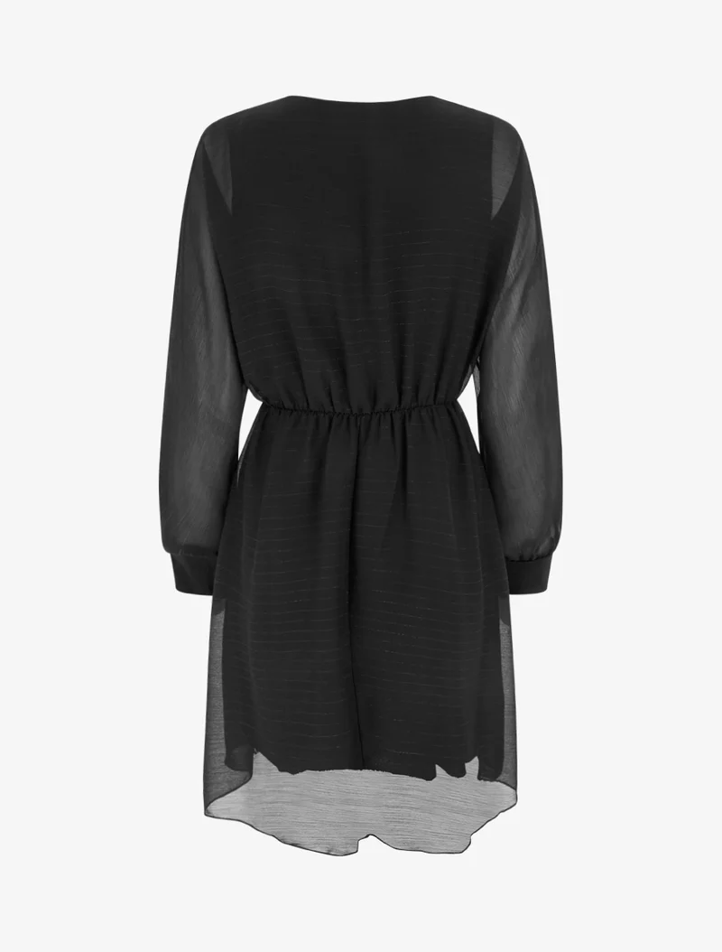 Ausgestelltes Kleid aus irisierendem Voile mit Wickelausschnitt - Schwarz