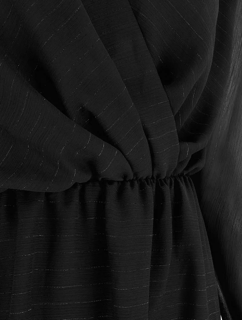 Ausgestelltes Kleid aus irisierendem Voile mit Wickelausschnitt - Schwarz