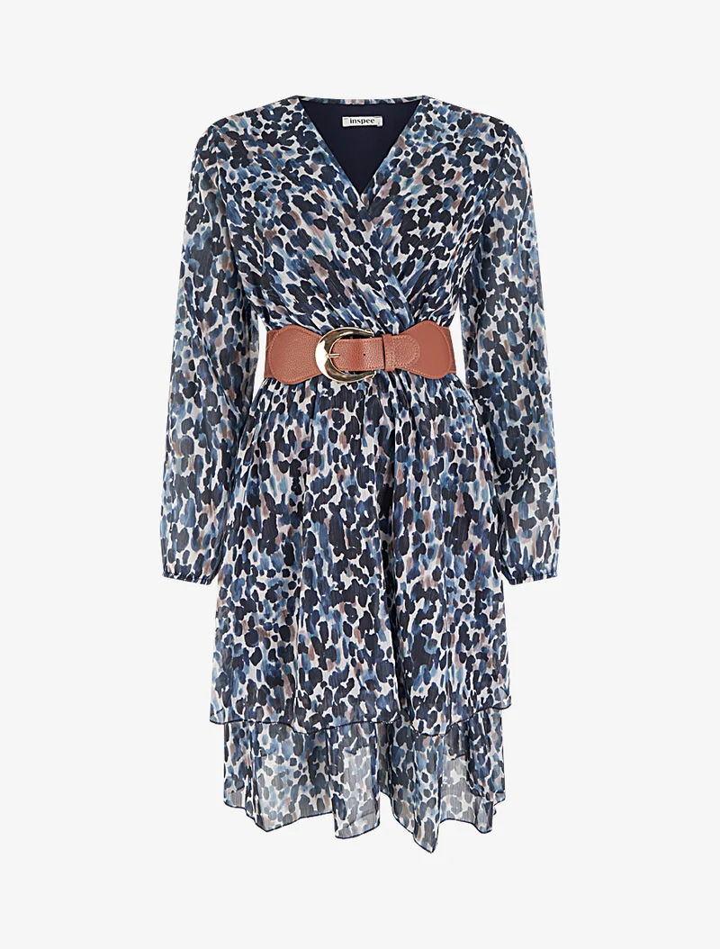 Kleid mit Fantasiemuster und Wickelausschnitt - Marine