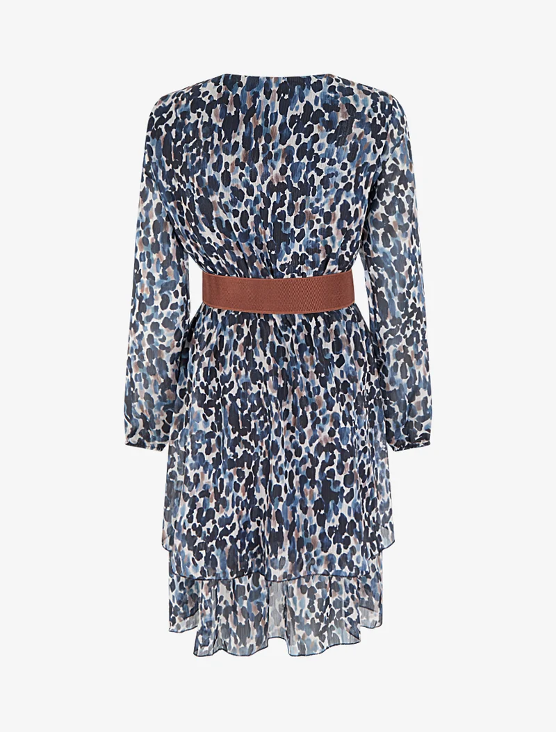 Kleid mit Fantasiemuster und Wickelausschnitt - Marine