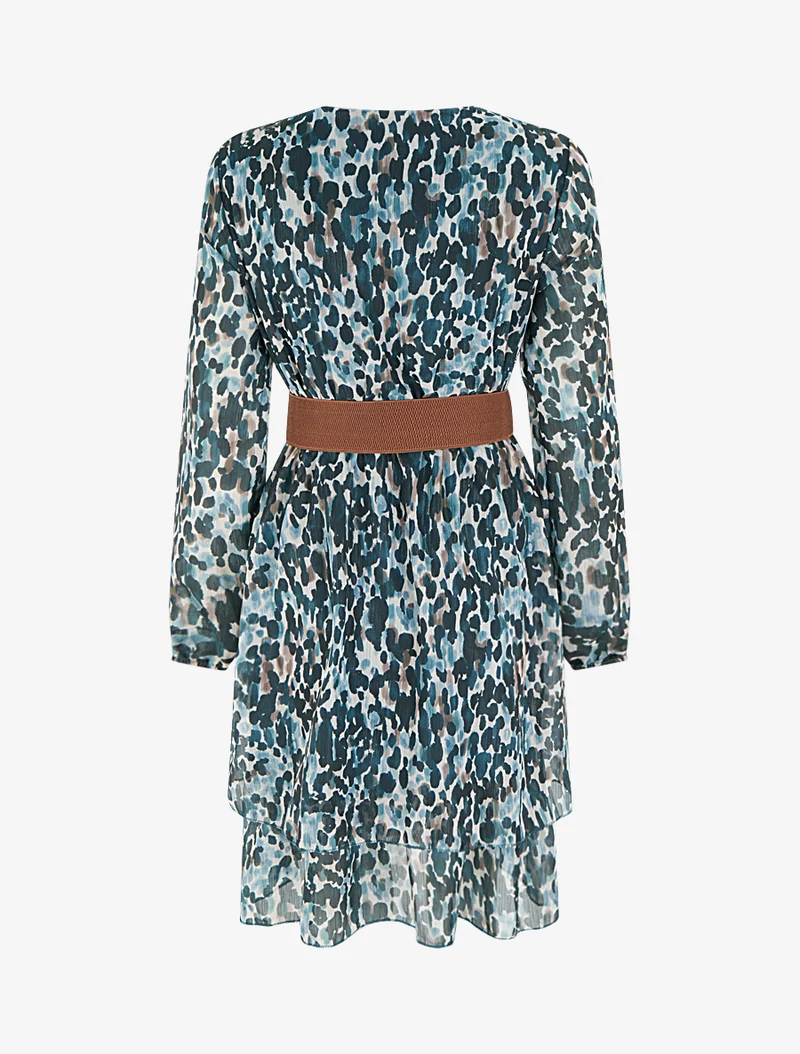 Kleid mit Fantasiemuster und Wickelausschnitt - Entenblau
