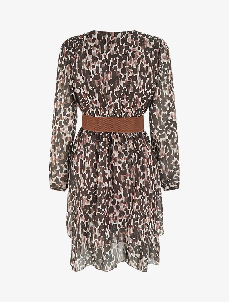 Kleid mit Fantasiemuster und Wickelausschnitt - Braun