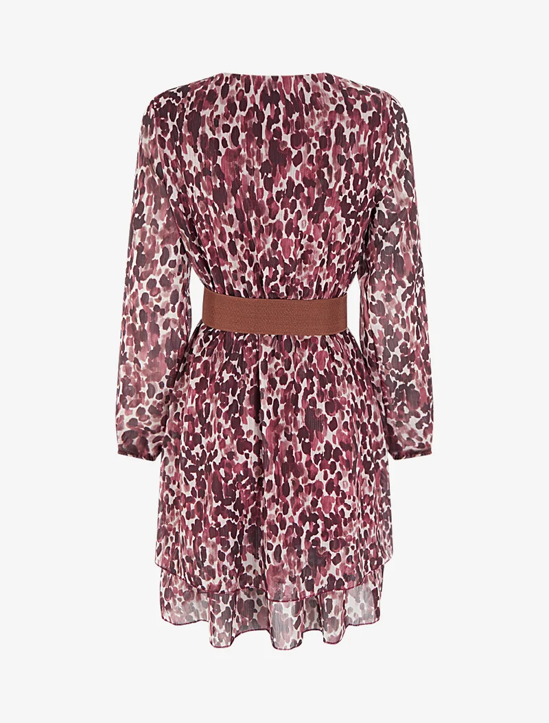 Kleid mit Fantasiemuster und Wickelausschnitt - Weinrot
