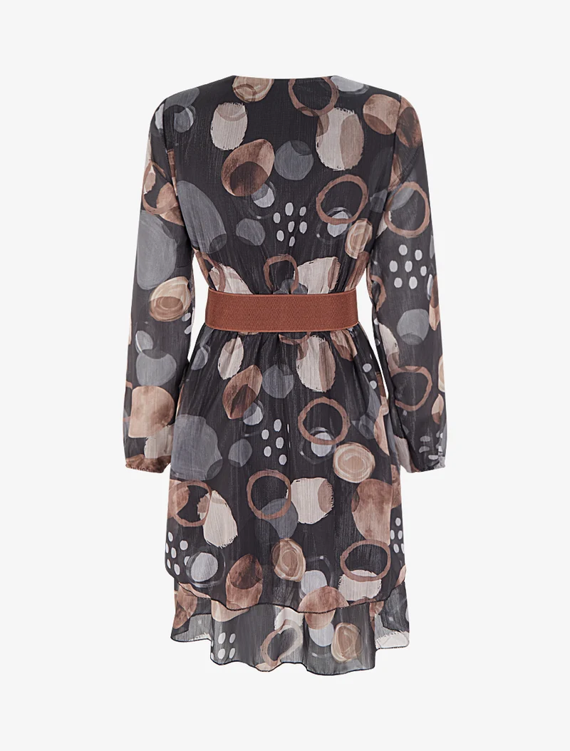 Kleid mit abstraktem Druck und Wickelausschnitt - Schwarz