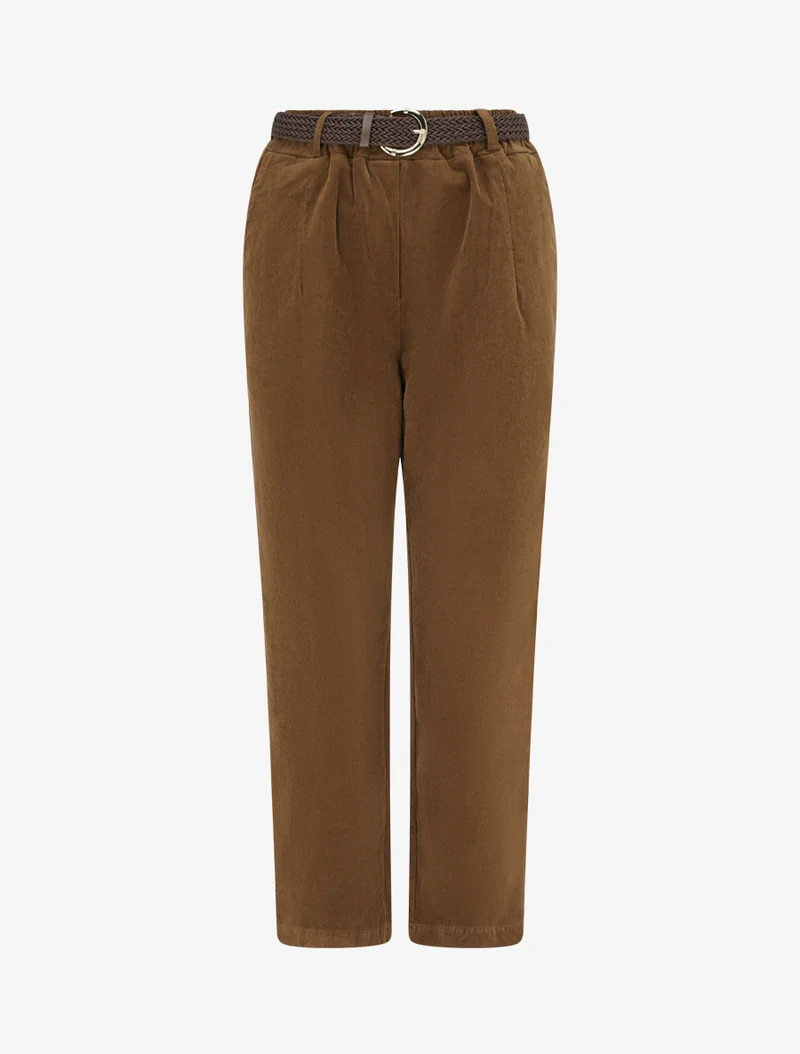Paperbag-Hose im Cord-Look - Kamel