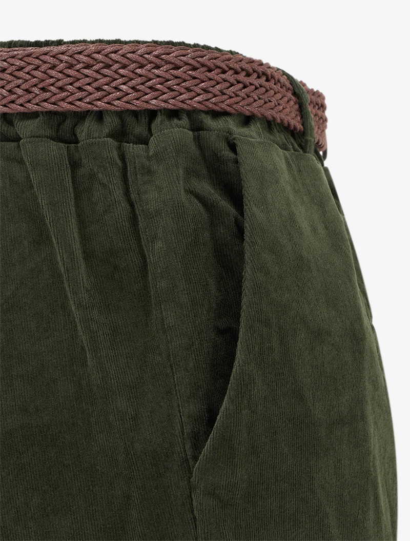 Paperbag-Hose im Cord-Look - Kaki