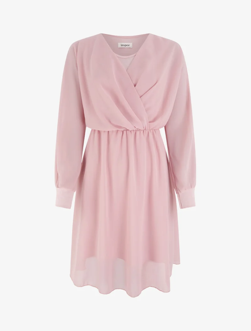 Ausgestelltes Kleid aus Voile mit Wickelausschnitt - Rose