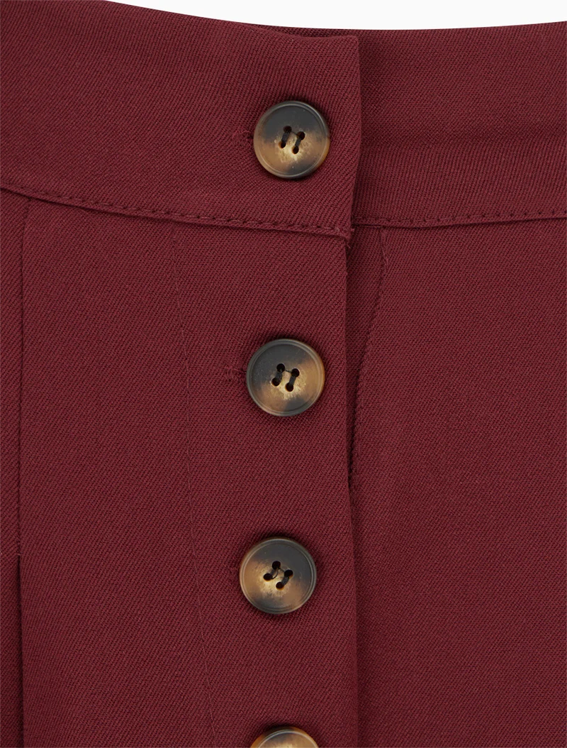 Weite Hose mit elastischem und geknöpftem Bund in hoher Taille - Bordeaux