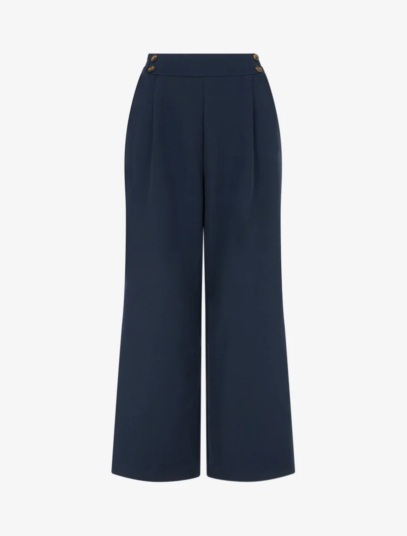 Weite Hose mit hoher Taille und Knöpfen - Marine