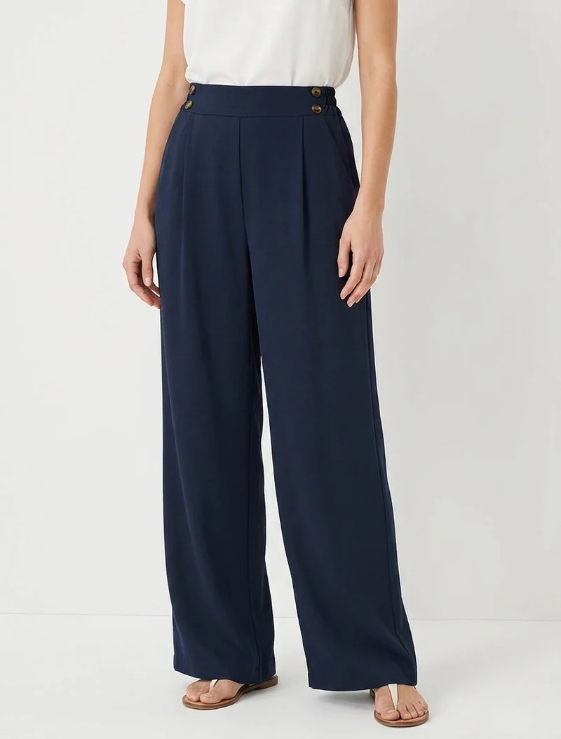 Weite Hose mit hoher Taille und Knöpfen - Marine
