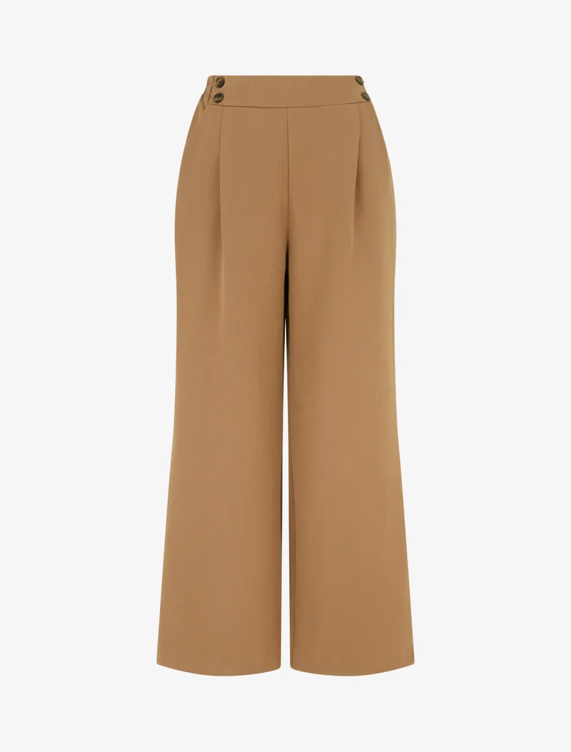 Weite Hose mit hoher Taille und Knöpfen - Kamel