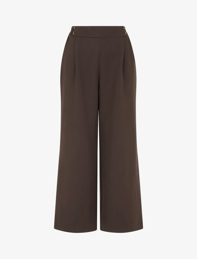 Weite Hose mit hoher Taille und Knöpfen - Braun