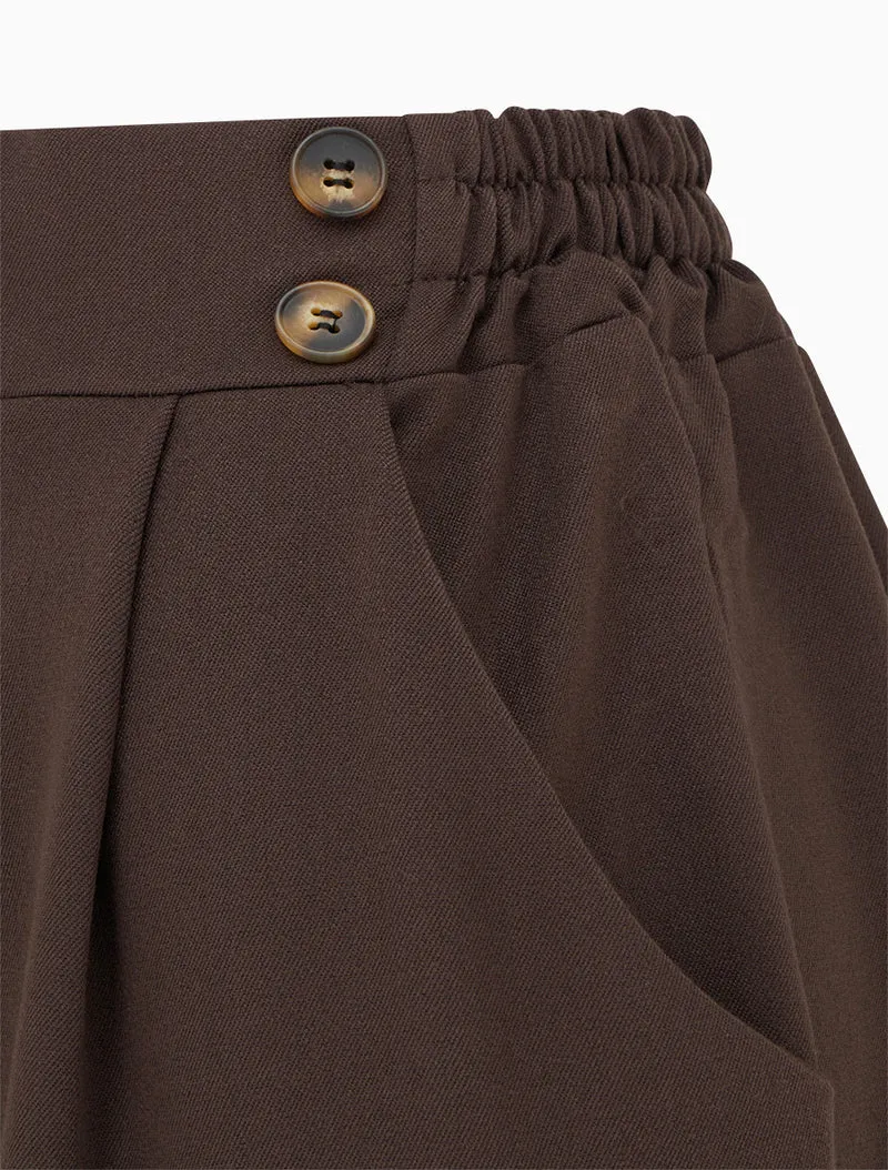 Weite Hose mit hoher Taille und Knöpfen - Braun
