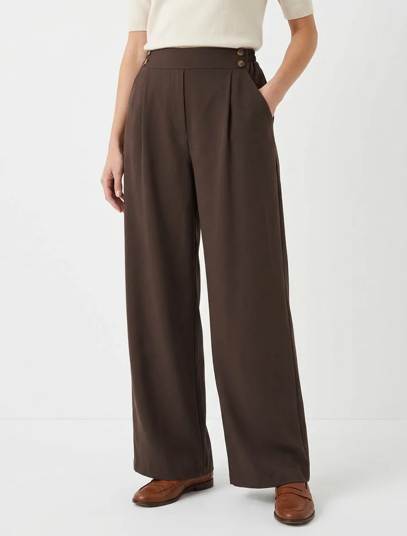 Weite Hose mit hoher Taille und Knöpfen - Braun