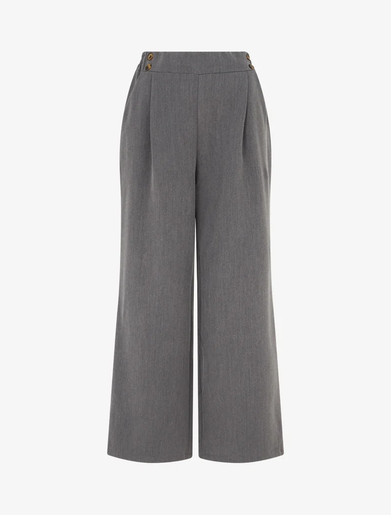 Weite Hose mit hoher Taille und Knöpfen - Grau