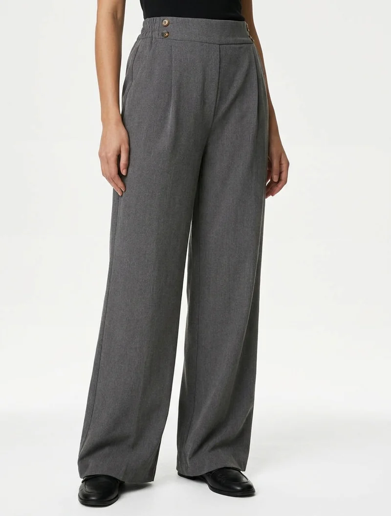 Weite Hose mit hoher Taille und Knöpfen - Grau