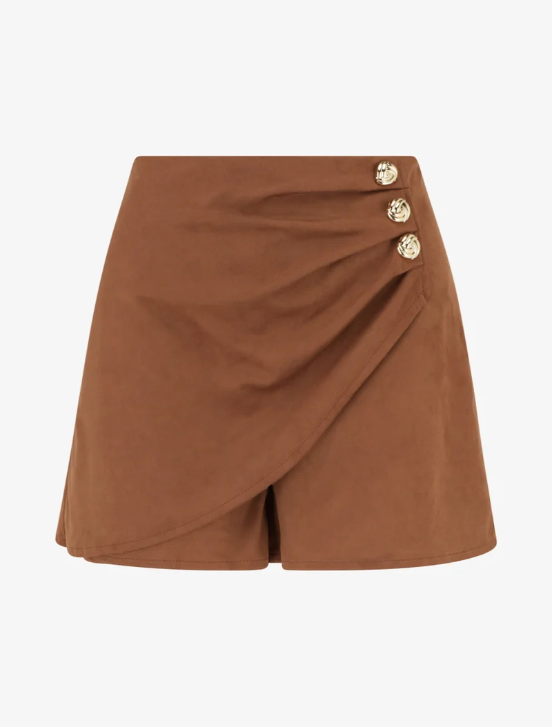Kurzer Rock im Wildleder-Look mit Drapierungseffekt - Kamel