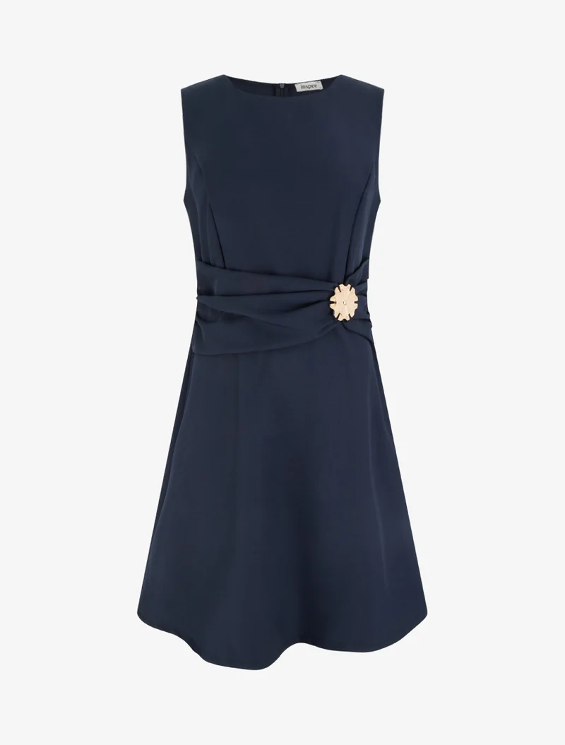 Ärmelloses Kleid mit Schmuckeinsatz - Marine