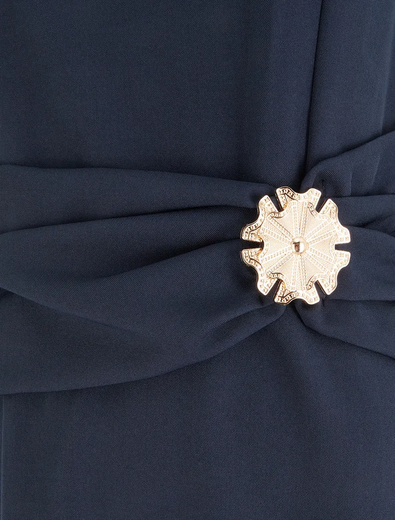 Ärmelloses Kleid mit Schmuckeinsatz - Marine
