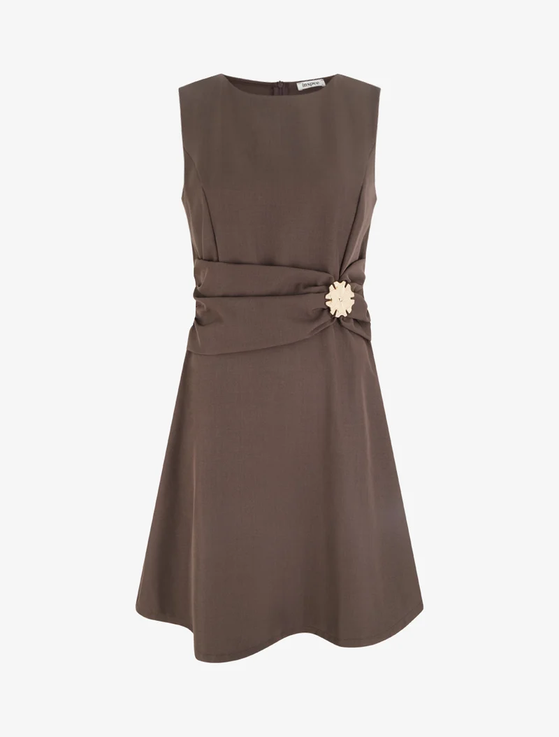 Ärmelloses Kleid mit Schmuckeinsatz - Braun