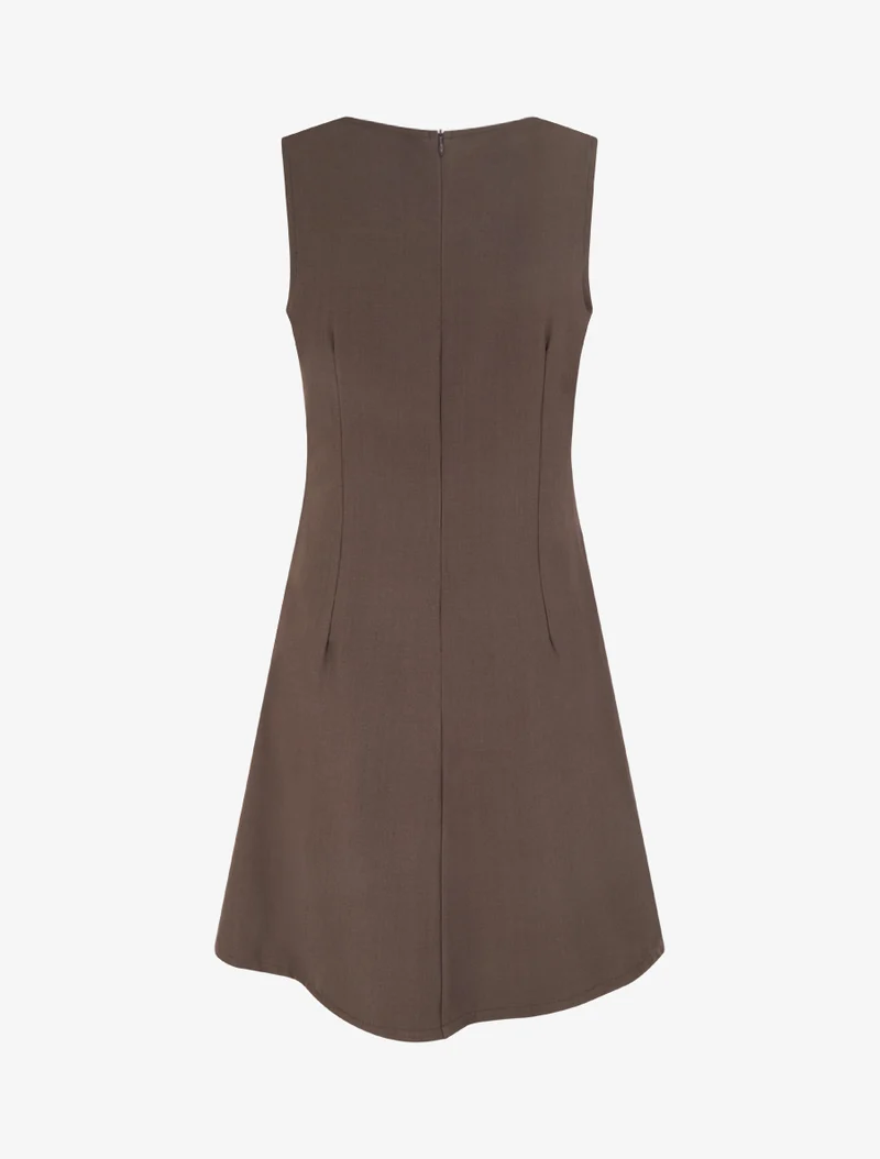 Ärmelloses Kleid mit Schmuckeinsatz - Braun