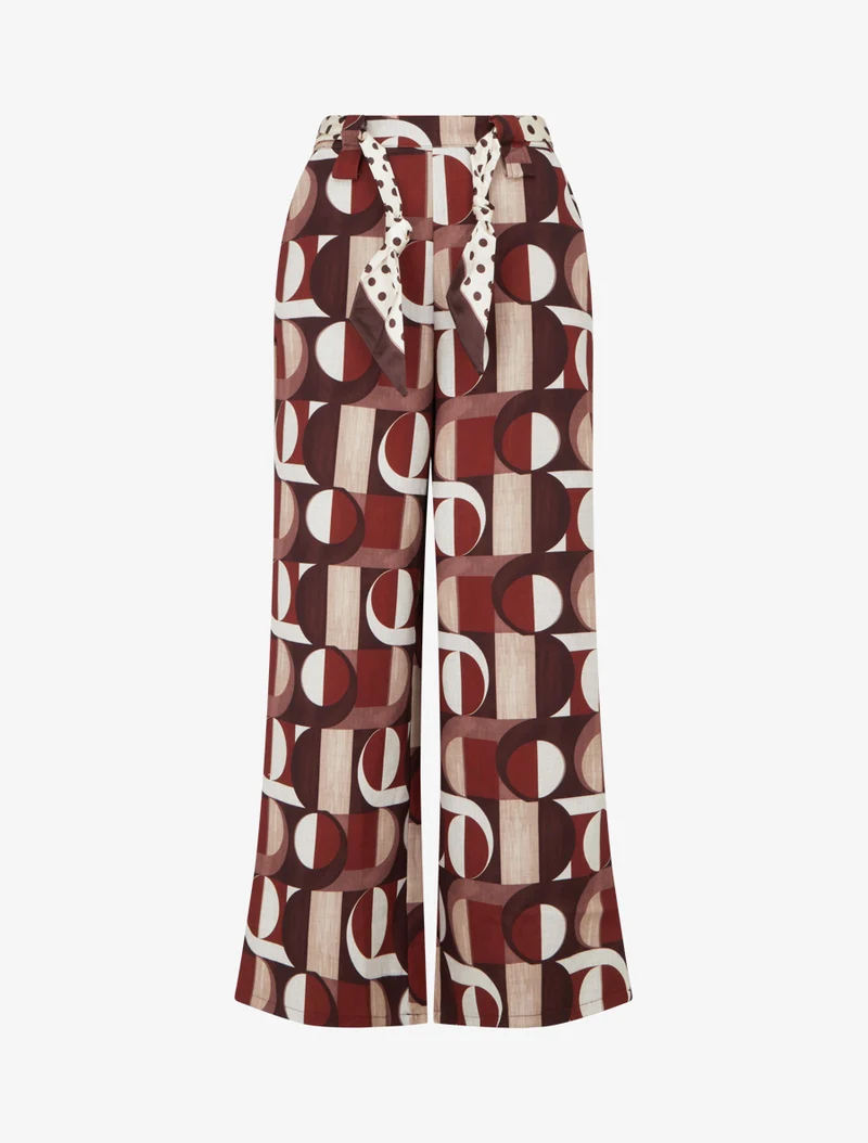 Weite Hose mit Retro-Print - Ziegelrot
