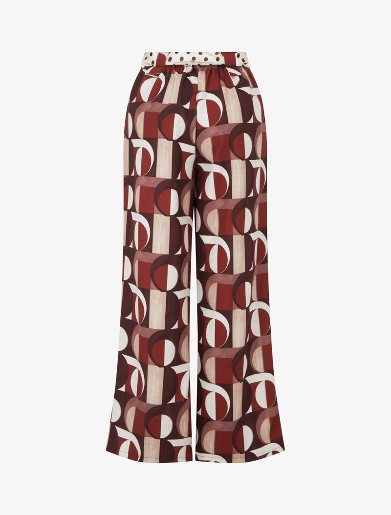 Weite Hose mit Retro-Print - Ziegelrot