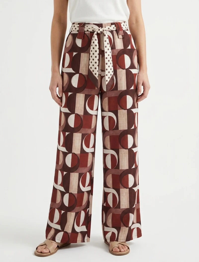 Weite Hose mit Retro-Print - Ziegelrot