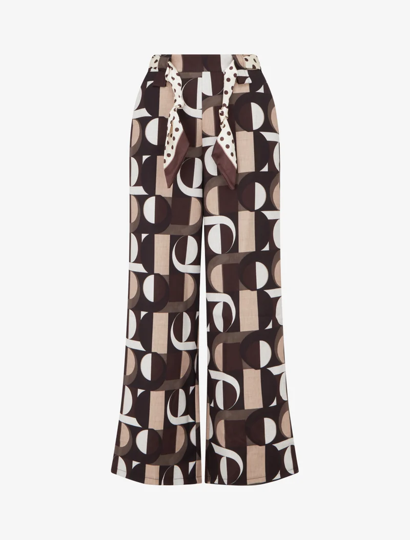 Weite Hose mit Retro-Print - Braun
