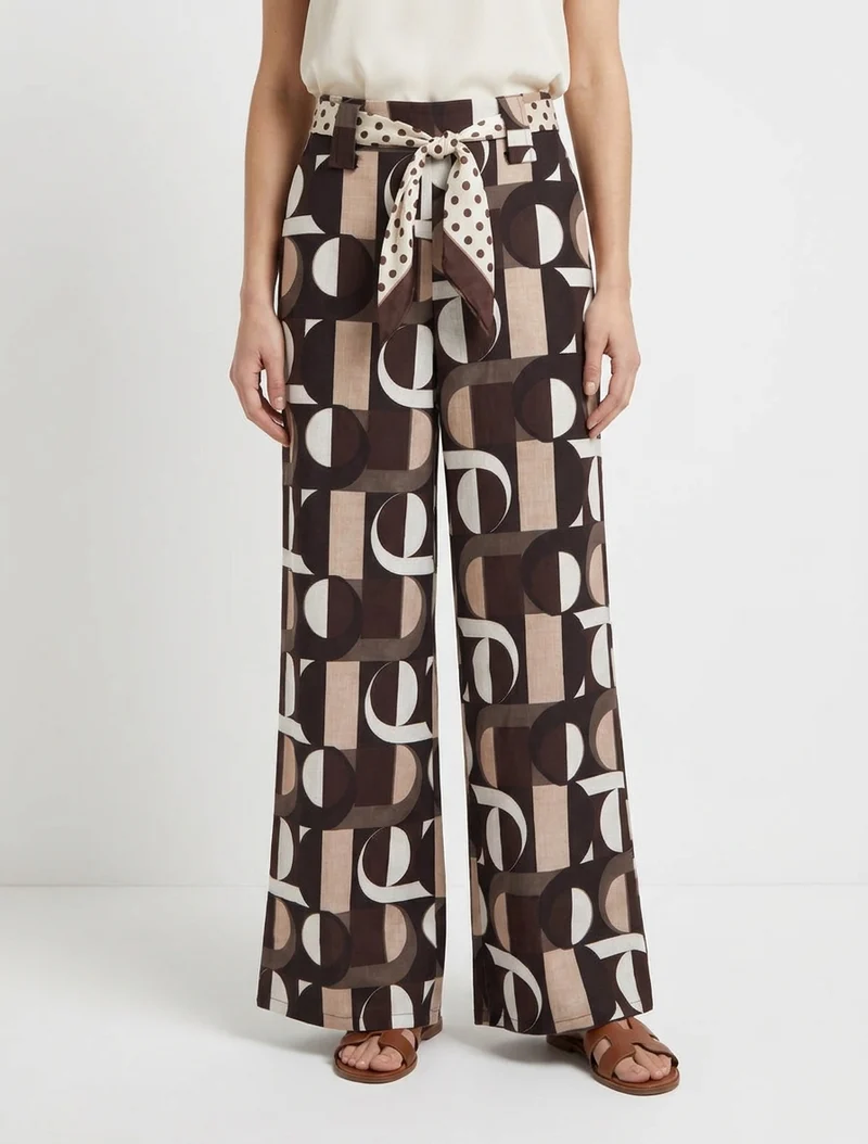 Weite Hose mit Retro-Print - Braun