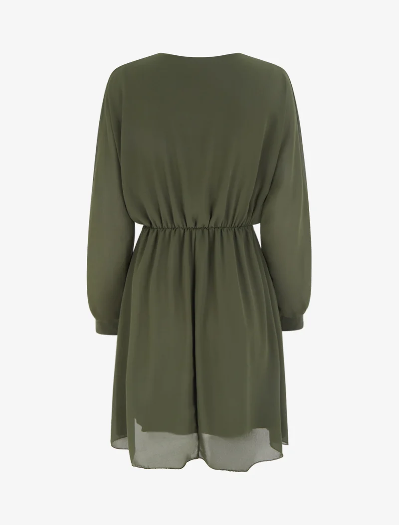 Ausgestelltes Kleid aus Voile mit Wickelausschnitt - Kaki
