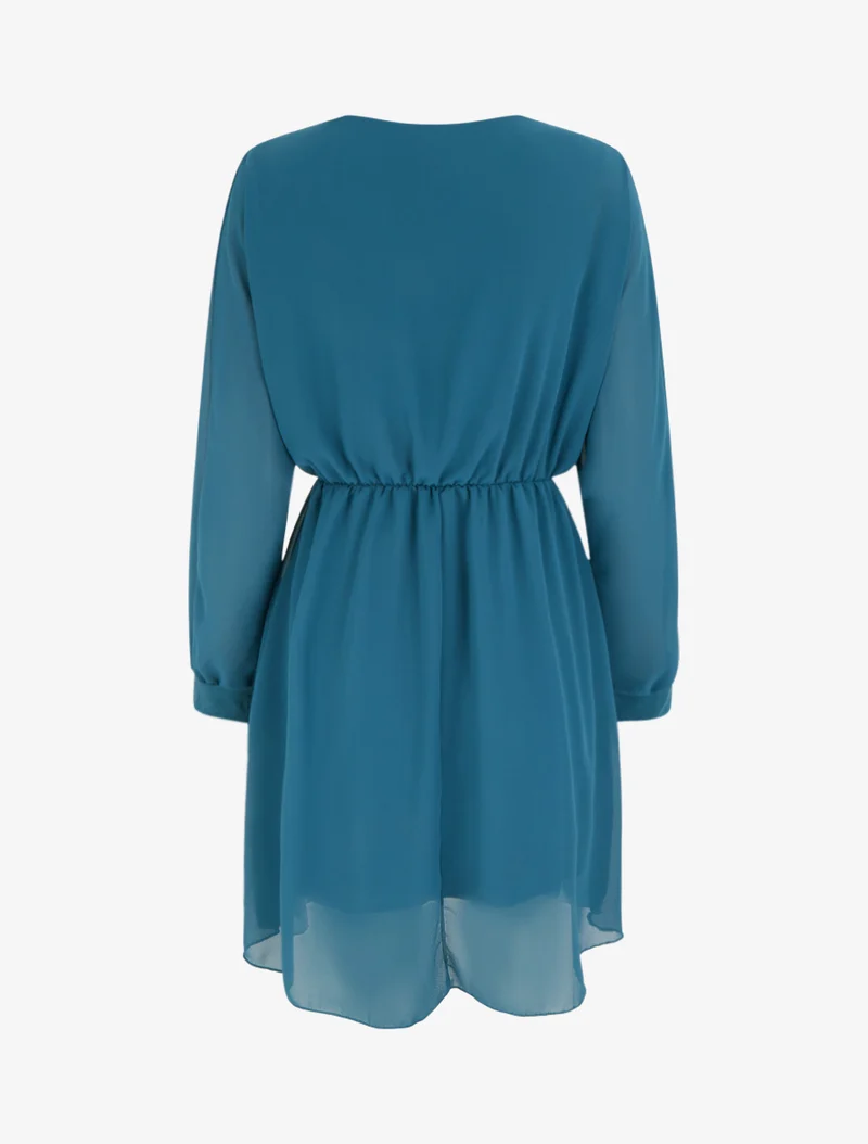 Ausgestelltes Kleid aus Voile mit Wickelausschnitt - Entenblau