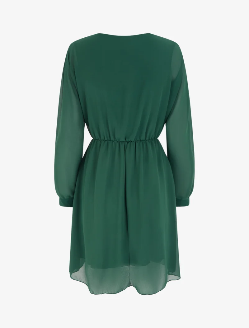 Ausgestelltes Kleid aus Voile mit Wickelausschnitt - Dunkelgrün