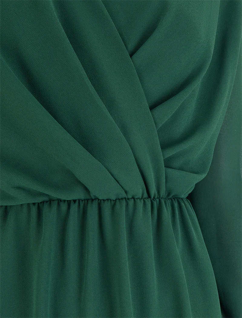 Ausgestelltes Kleid aus Voile mit Wickelausschnitt - Dunkelgrün