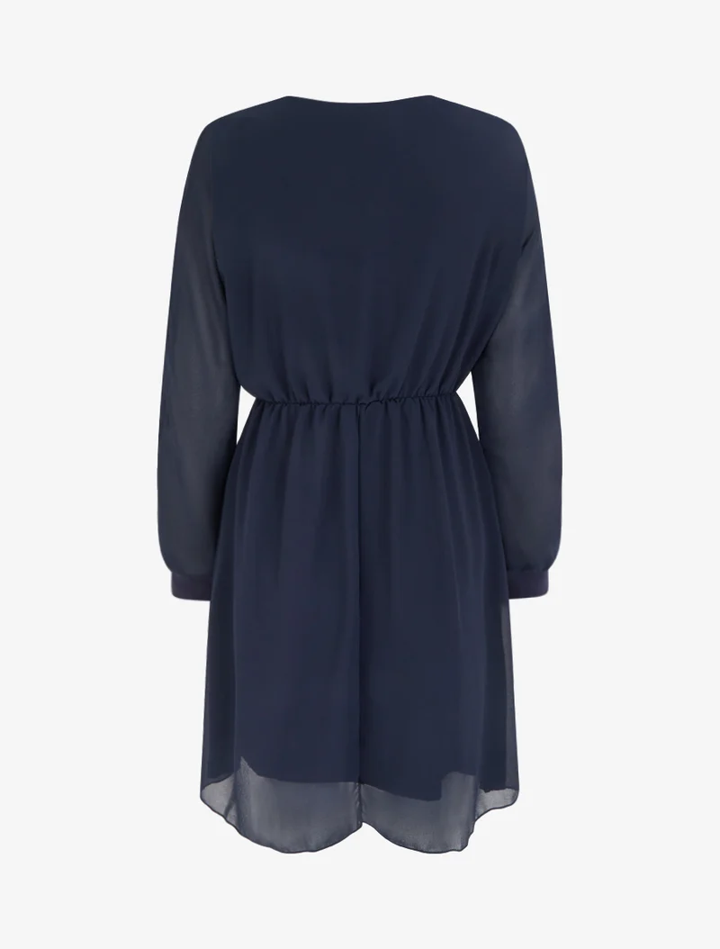 Ausgestelltes Kleid aus Voile mit Wickelkragen - Marine
