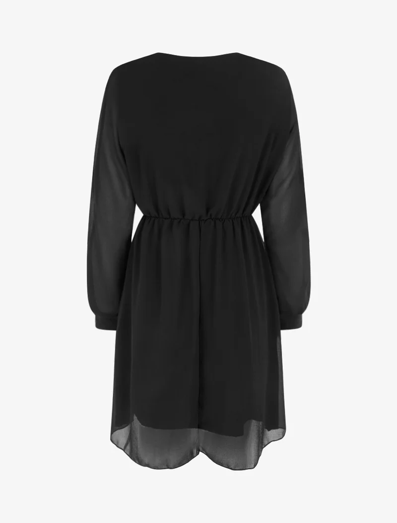 Ausgestelltes Kleid aus Voile mit Wickelkragen - Schwarz