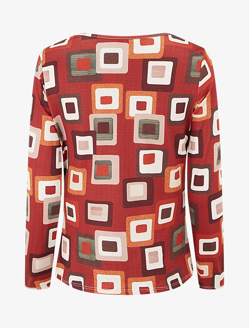 Retro-Print-Top mit Wasserfallausschnitt - Rot