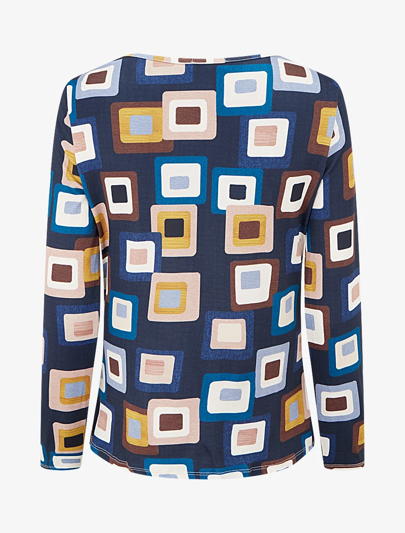 Retro-Print-Top mit Wasserfallausschnitt - Marine