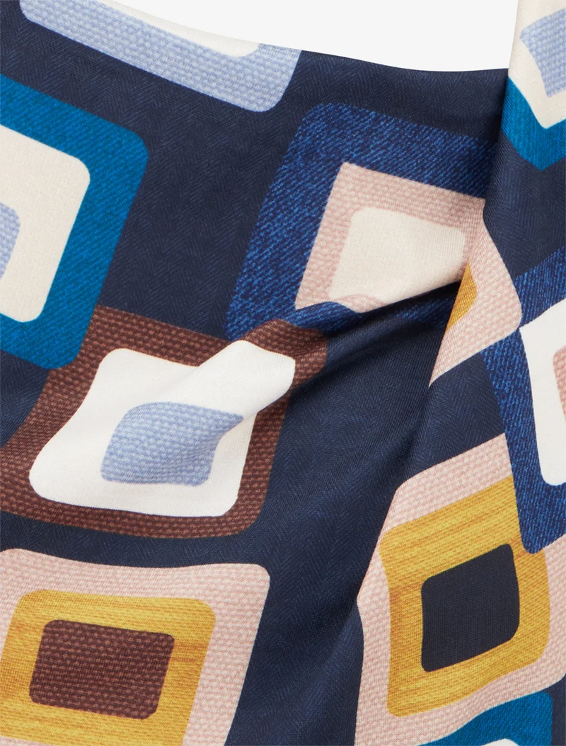 Retro-Print-Top mit Wasserfallausschnitt - Marine