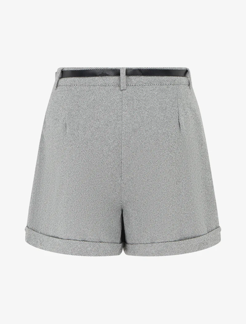 Kurze weite Shorts aus Flanell mit Fischgrätenmuster - Grau