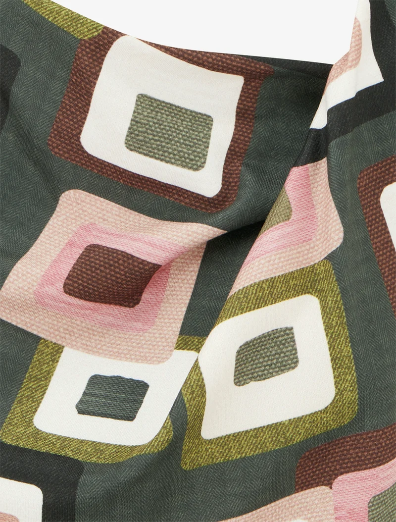 Retro-Print-Top mit Wasserfallausschnitt - Kaki