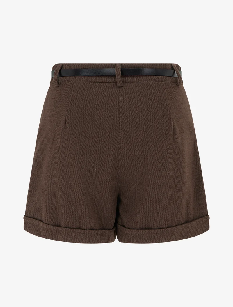 Kurze weite Shorts aus Flanell mit Fischgrätenmuster - Braun